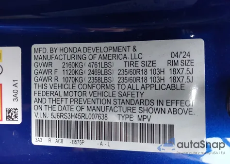 2024 Honda Cr-V Ex 2Wd z USA, uszkodzony, nr VIN 5J6RS3H45RL007638